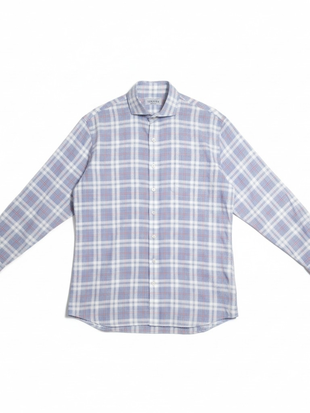 Ledbury Alden Collar Classic Fit Dress Shirt Blue Check Linen Blend 15.5 Medium - Picture 2 of 12